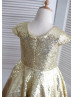 Cap Sleeves Gold Sequin Classic Flower Girl Dress Birthday Party Dress